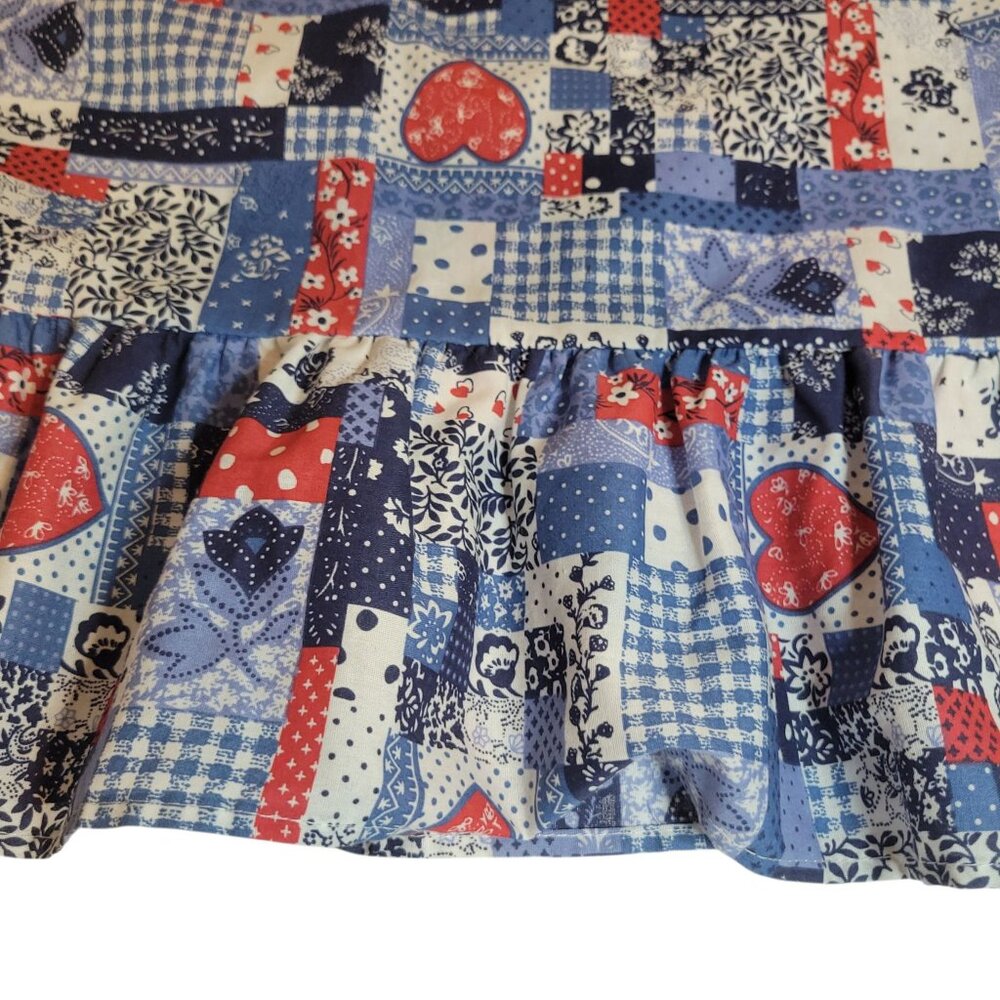 Vtg 80s Anthony Richards Patchwork House Dress Mumu L Red White Blue Heart Short - Picture 7 of 12